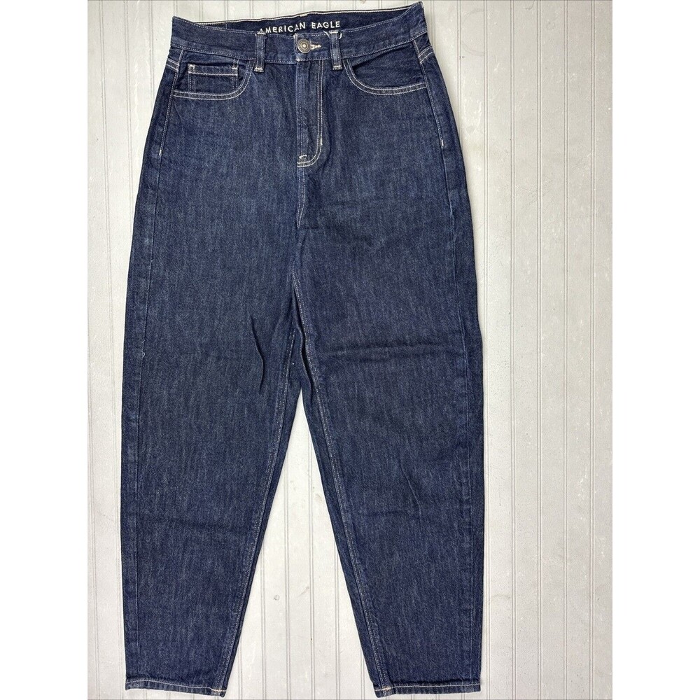 American Eagle Size 4 Women Jeans Tapered Relaxed Mom Cotton High Rise Dark Wash